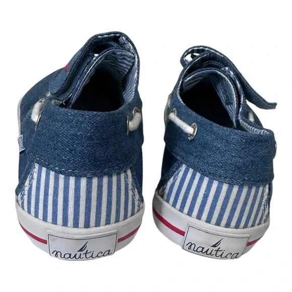 Nautica Boat Shoes Women 9 Blue Denim Hook Loop Striped Good Casual Loafers - Picture 6 of 12